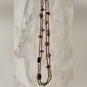 Boho Multi-Bead Brown and Green Layered Necklace